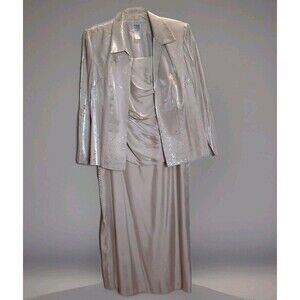 RM Richards Champagne Satin Sheath Dress Jacket Set Women's Formal Gown Plus 18W